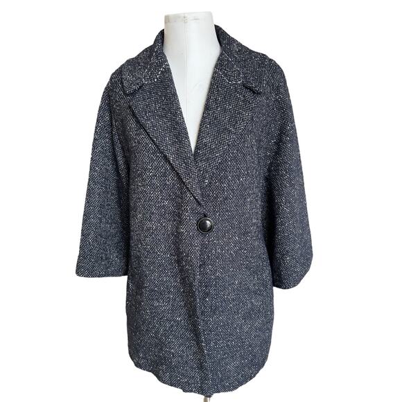 CAbi Blair Black Oversized Wool Blend Tweed One Button Dark Academia Jacket M - Picture 1 of 8
